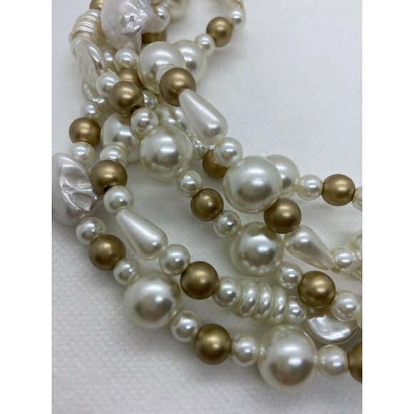 Mixed Pearls & Shells Multi Strand Necklace in Gold and White - Picture 4 of 9